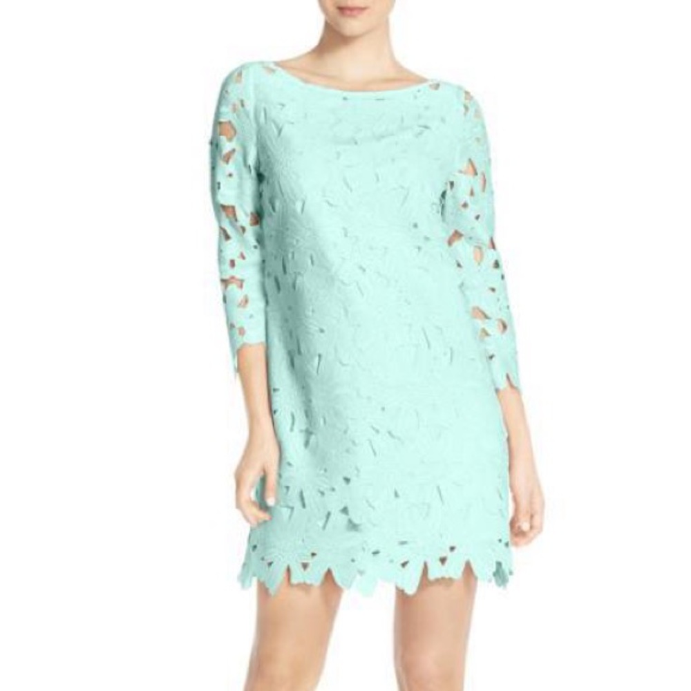 Felicity & Coco Women’s Medium Belza Floral Lace Shift Dress Light Turquoise